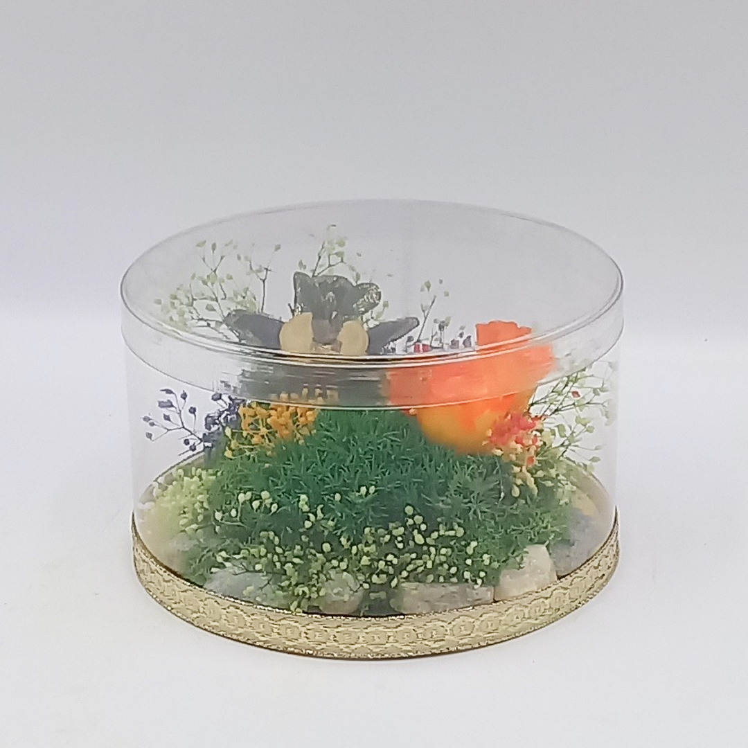 金運アップグッズ「手作り金のなる木」&オールプリザーブドフラワーレインボーローズ(サンライズ)苔・花アレンジ❣