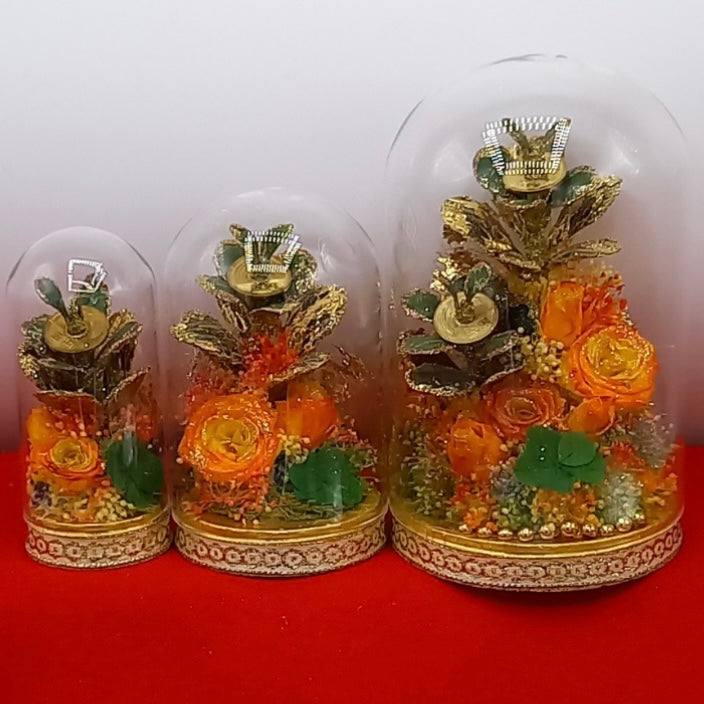 ミラクル「金のなる木」 ガラス製花器サンライズレインボーローズアレンジS