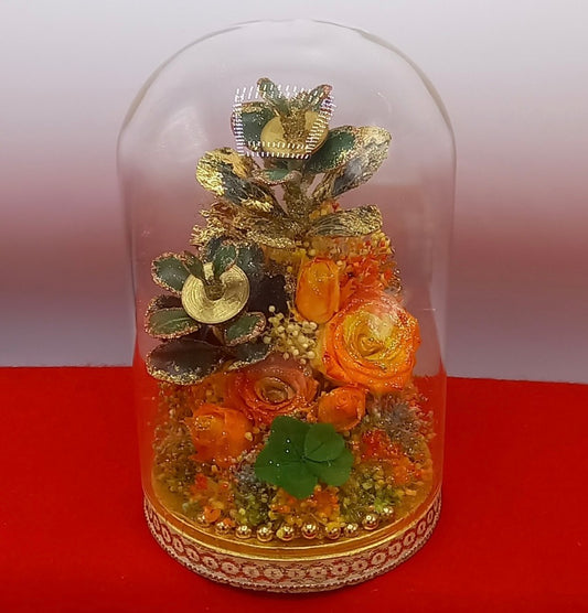 ミラクル「金のなる木」 ガラス製花器サンライズレインボーローズアレンジL