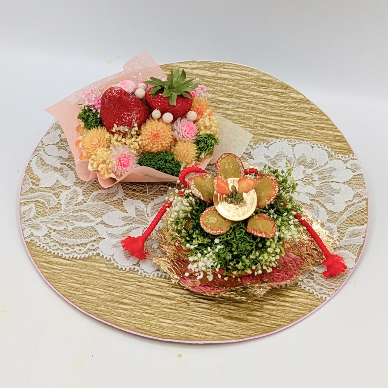 蛤貝「手作り黄金姫花月金のなる木」&ミラクルクラフト🌺フェイクフルーツの苔花クッキー!