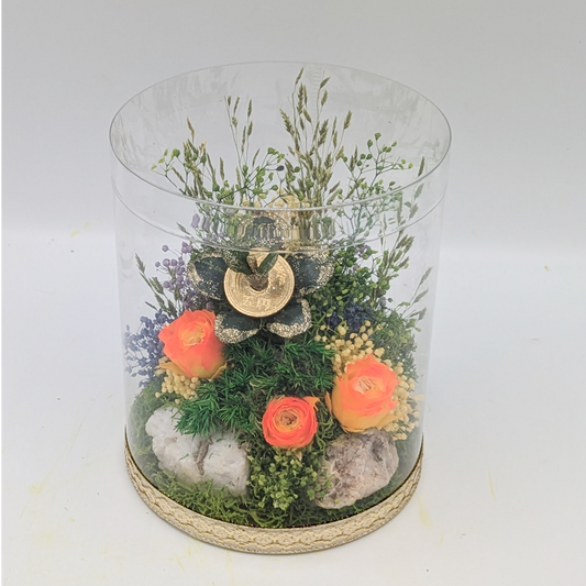 金運アップグッズ「手づくり金のなる木」&プリザーブドフラワーレインボーローズ(サンライズ)苔花アレンジ!