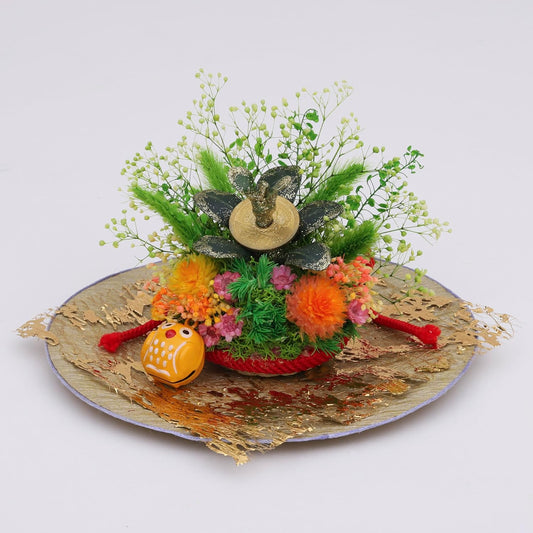 金のなる木&蛤貝 プリザーブドフラワー千日紅 飾り皿アレンジ