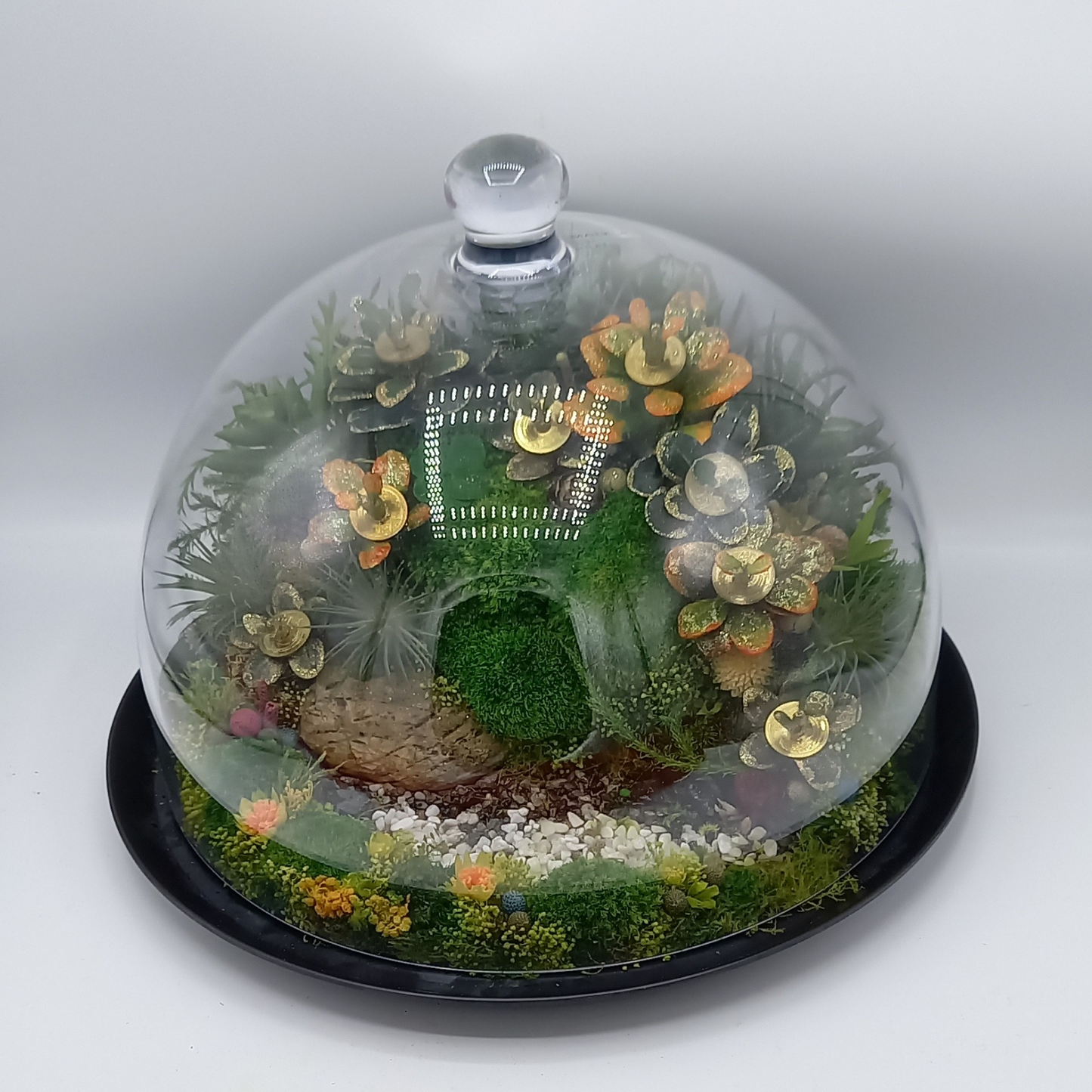 「黄金姫花月&Green金のなる木」プリザーブド苔京庭園風アレンジ