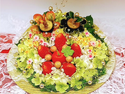 金運アップグッズ「手作り黄金姫花月金のなる木」&フェイクフルーツ花ケーキ風アレンジ❣