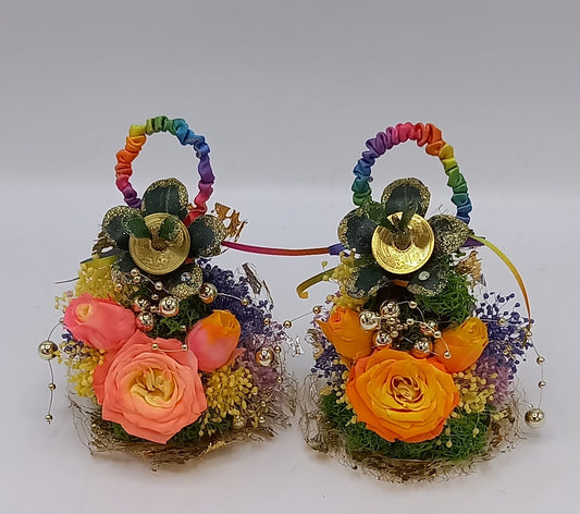 「手作り金のなる木」&プリザーブドフラワーレインボーローズ miracleツリー型苔花アレンジ❣